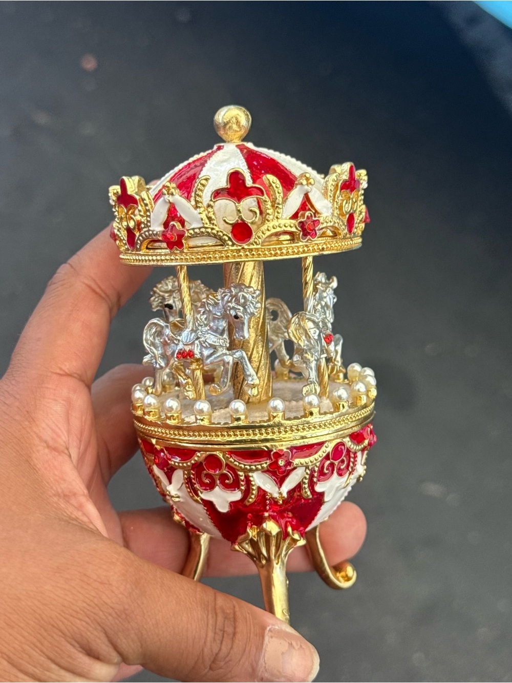 Red & Gold  Carousel Jewelry Box Trinket